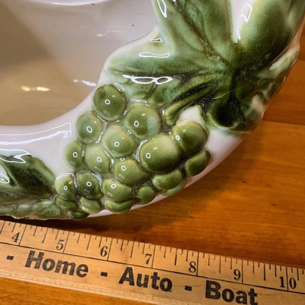 Hull Vintage Tokay USA‎ Ceramic Moon Basket Planter Green Grapes Vine MCM 11in